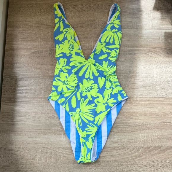 New Maaji Bluebell Stripe Kristi One Piece Swim Reversible Green Blue Small - Picture 17 of 17